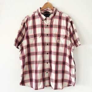 Carhartt Red and White Casual Button Down Shirt sz 2XL Casual Rodeo Western